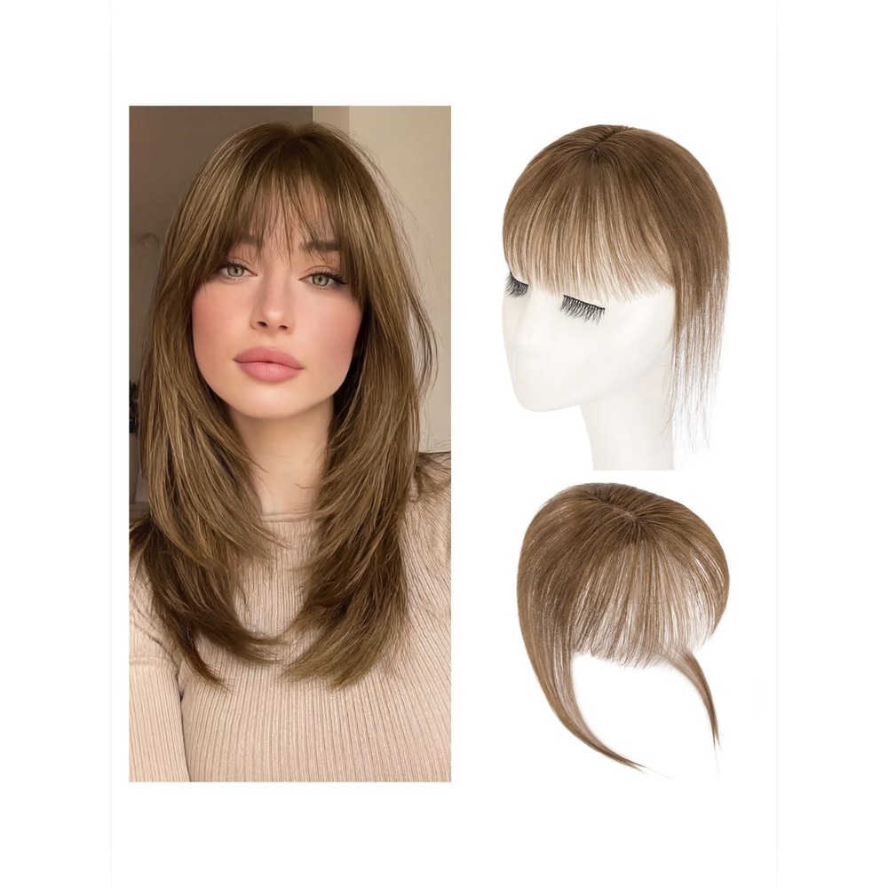 3D Air Bangs Clip In Real Human Hair Extensions Medium Brown 8 Inch Topper